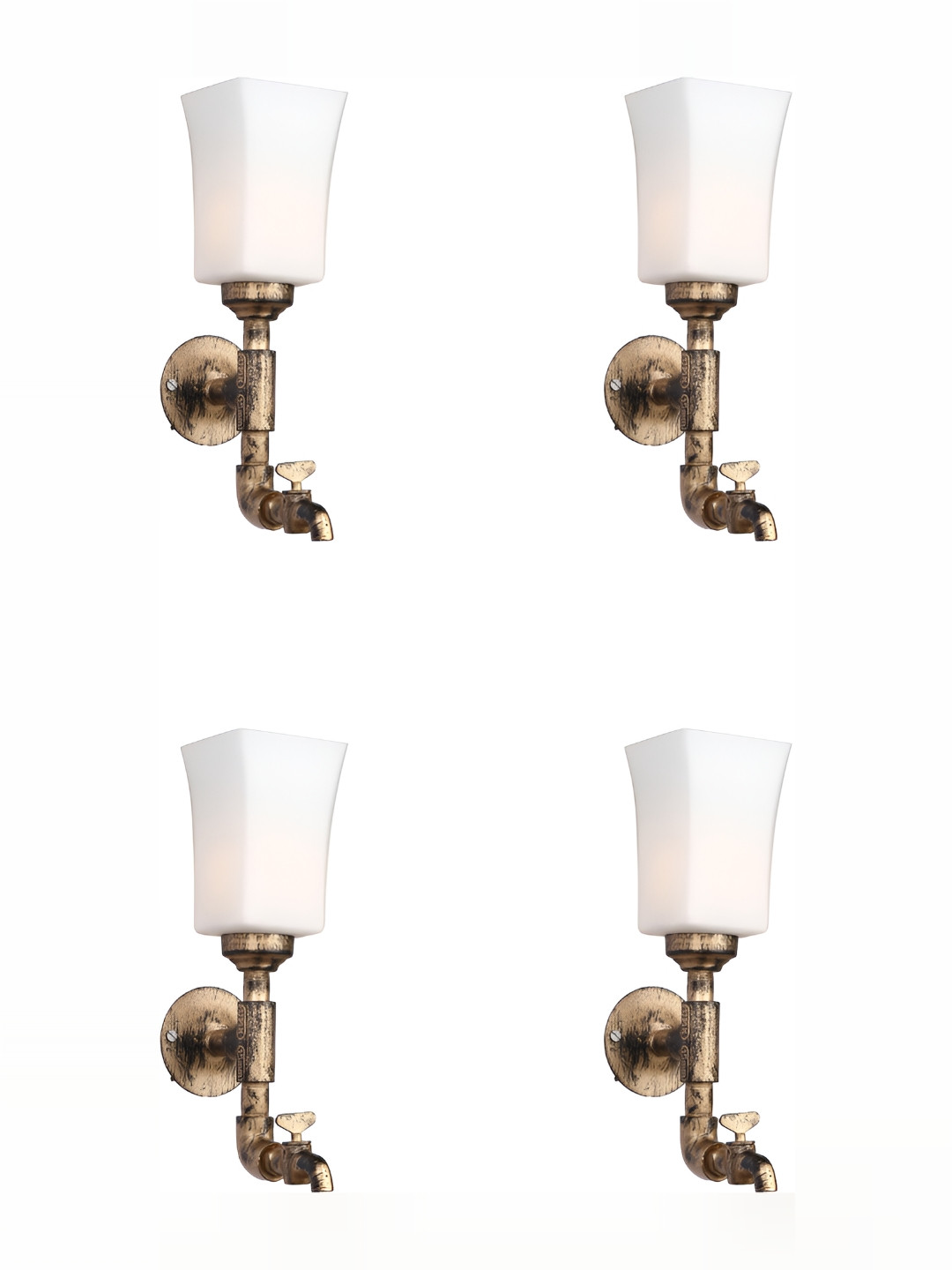 

1ST TIME White & Gold Toned 4 Pieces Glass Contemporary Wall Lamps