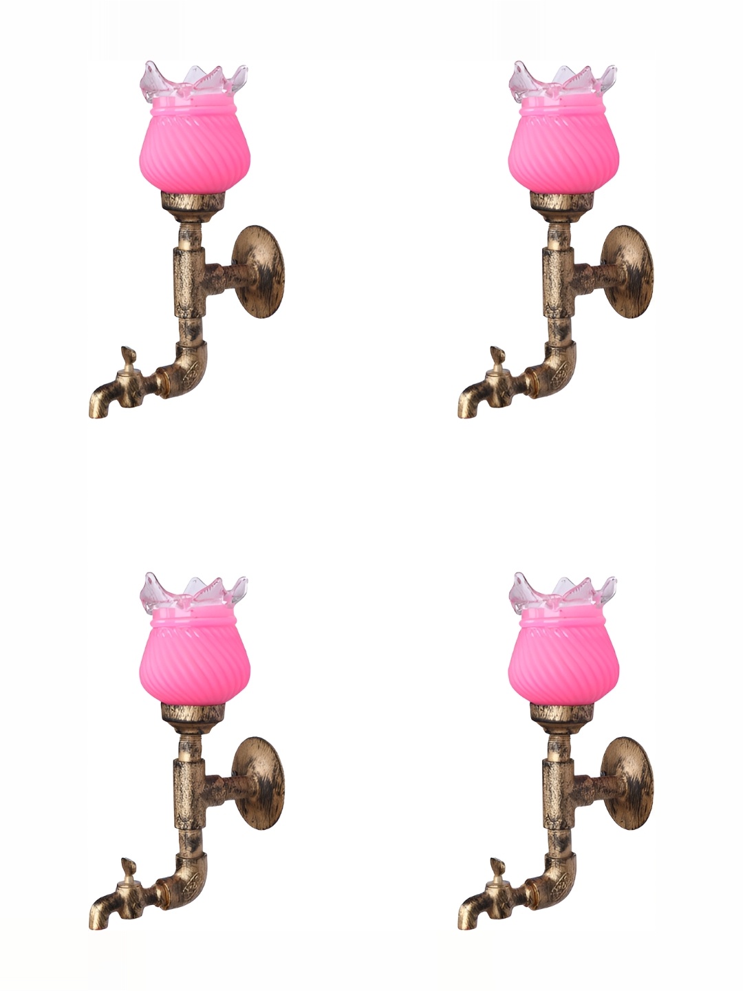 

1ST TIME Pink & Beige 4 Pieces Textured Glass Frustum Shaped Wall Lamps