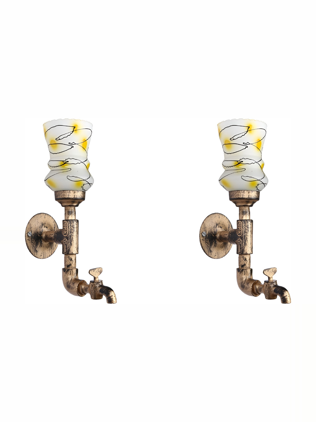 

1ST TIME White & Yellow 2 Pieces Printed Glass Contemporary Wall Lamp