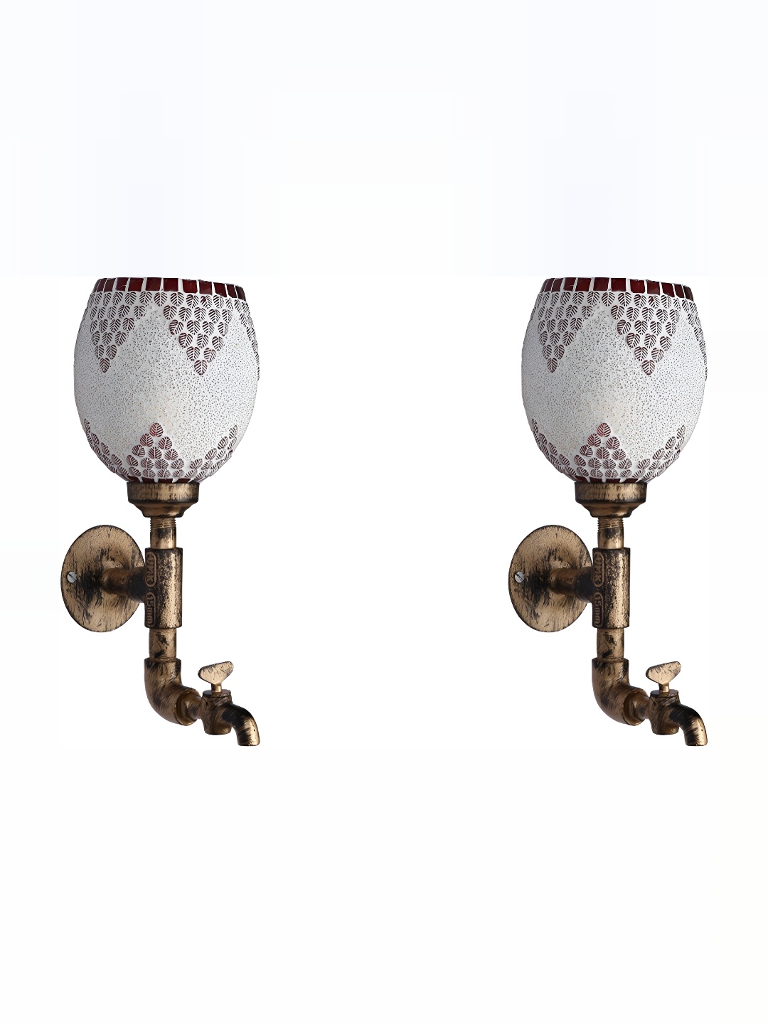 

1ST TIME White & Red 2 Pcs Printed Glass Traditional Rectangle Shaped Wall Lamp
