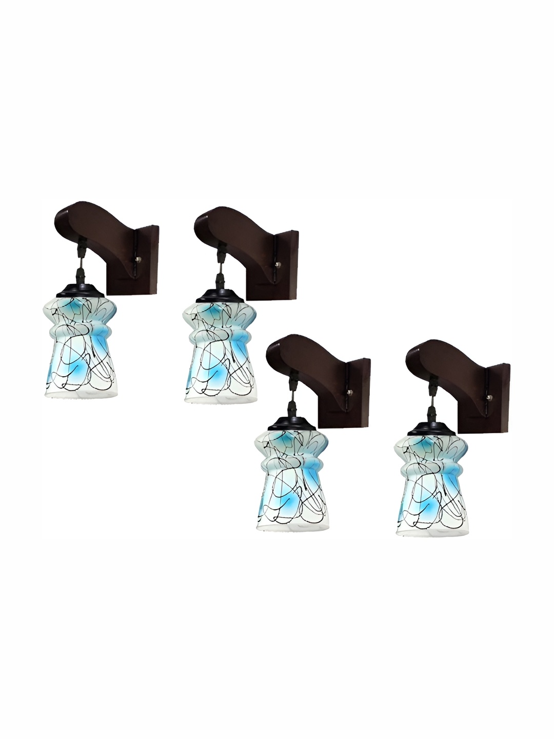 

1ST TIME White & Blue 4 Pieces Printed Glass Bell Shaped Wall Lamps