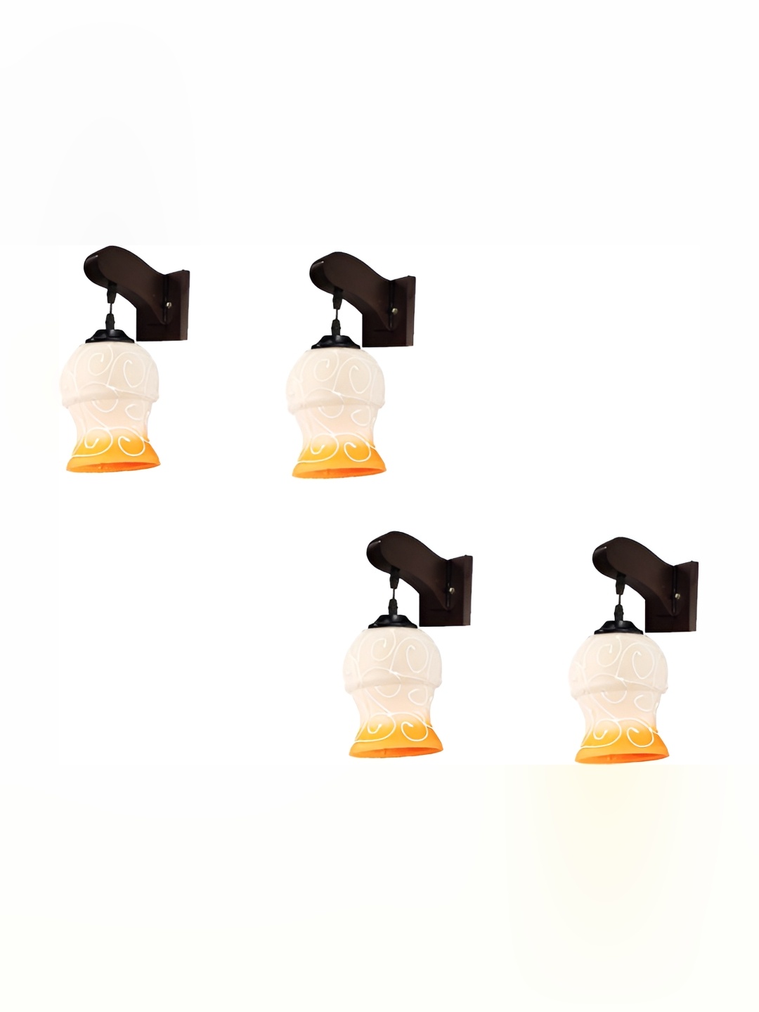 

1ST TIME Orange & Cream 4 Pieces Printed Glass Contemporary Bell Shaped Wall Lamp