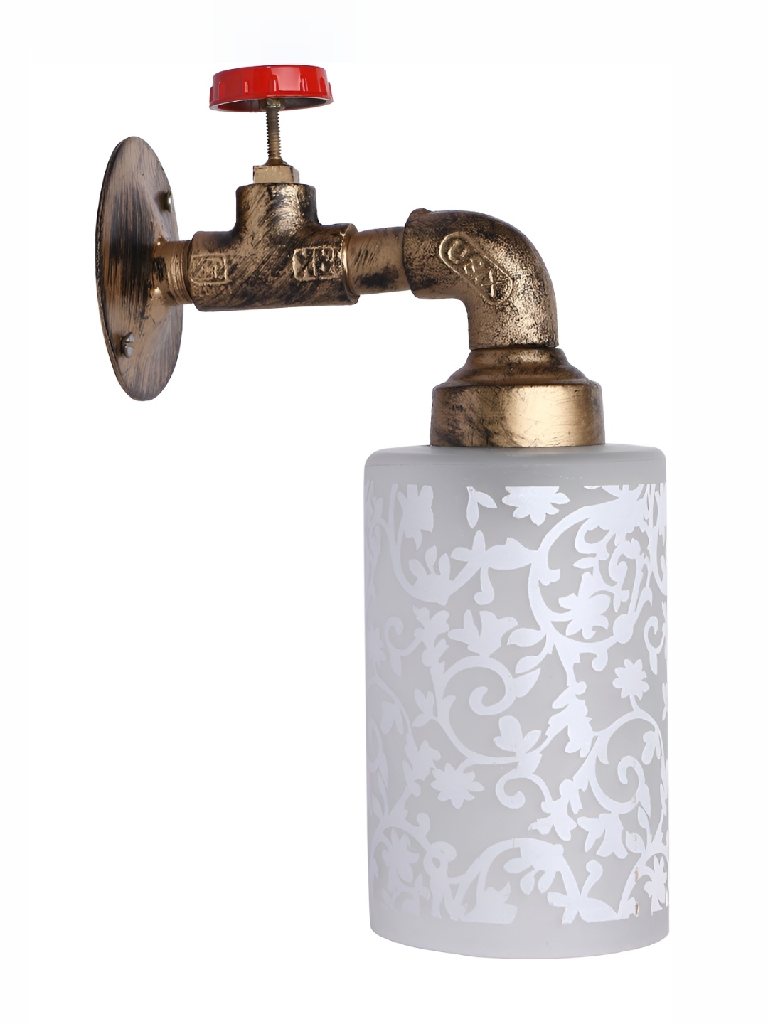 

1ST TIME Yellow & Gold Toned Printed Glass Cylinder Shaped Wall Lamp