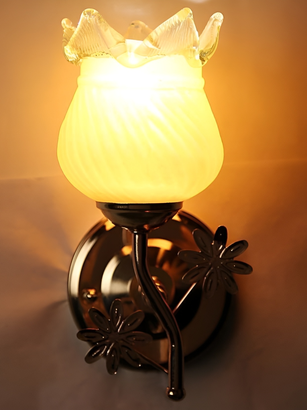 

1ST TIME Yellow & Gold-Toned Glass Traditional Abstract Shaped Wall Lamp