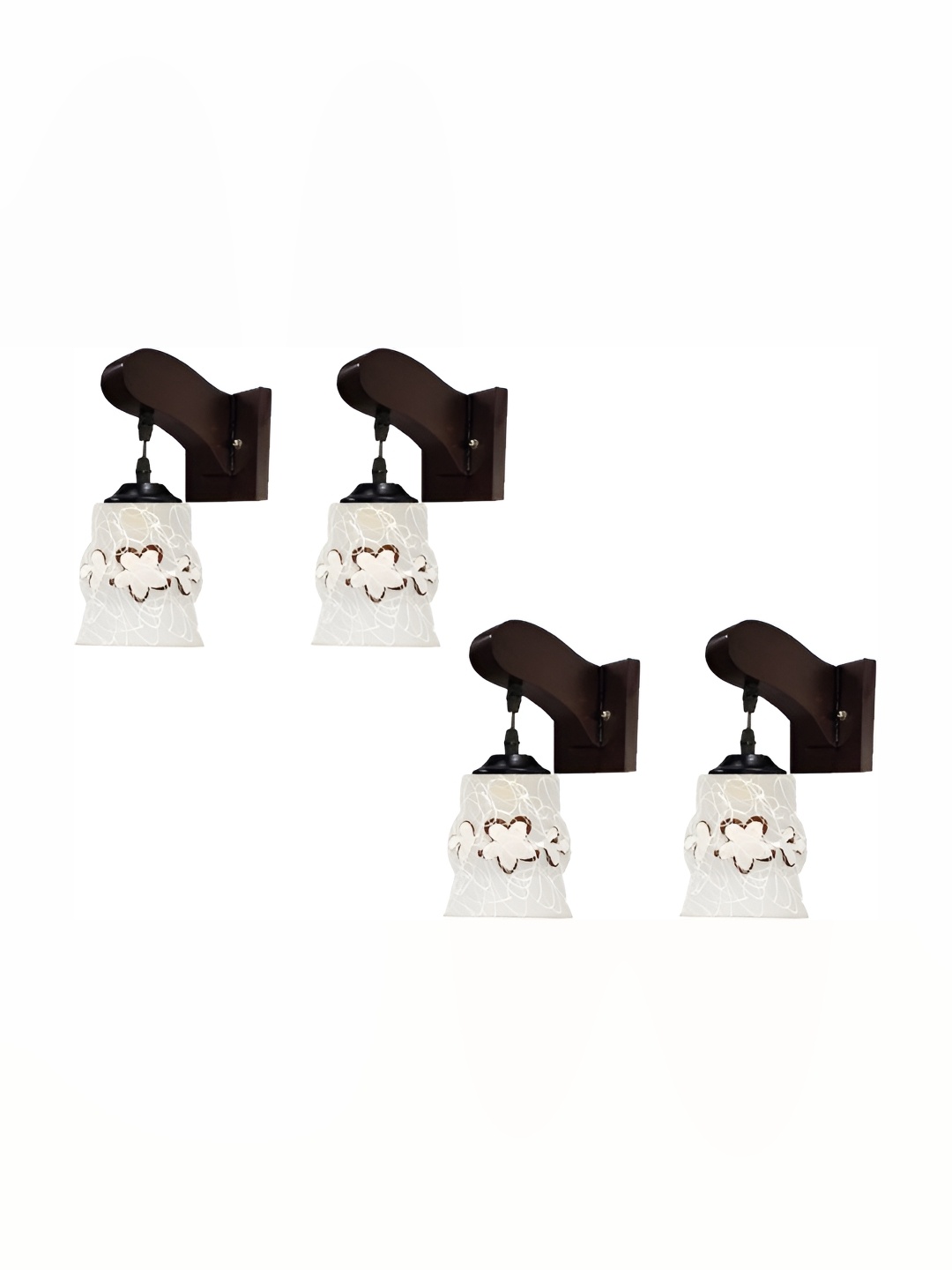 

1ST TIME White & Brown 4 Pcs Printed Glass Rectangle Shaped Wall Lamps