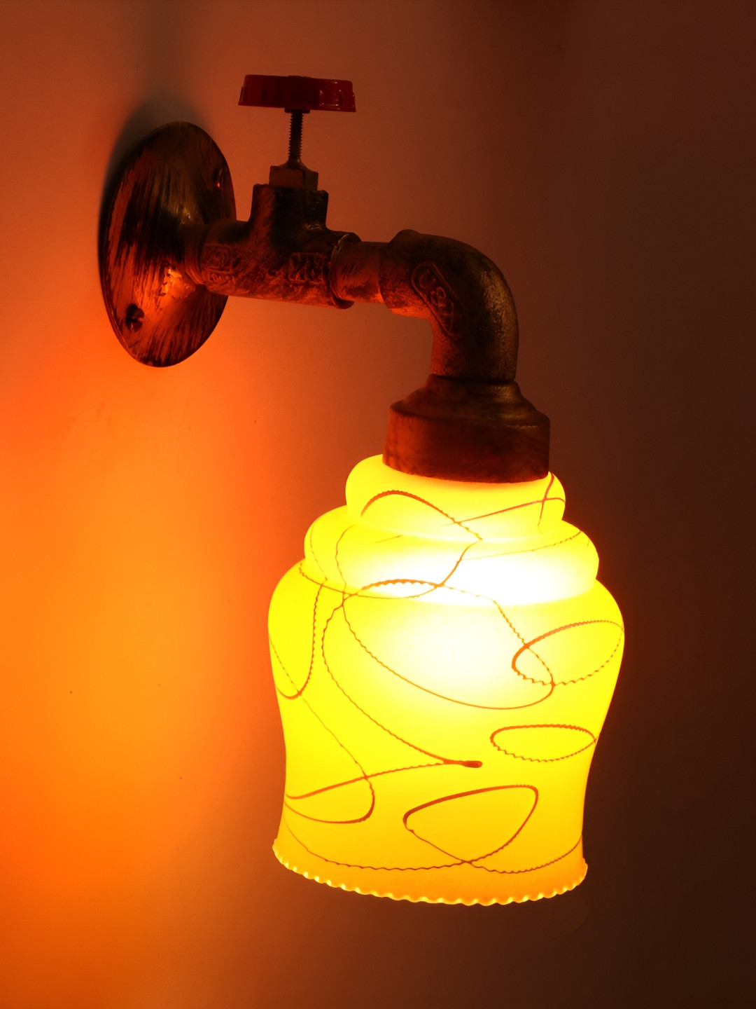 

1ST TIME Yellow & Beige Textured Glass Bell Shaped Wall Lamp