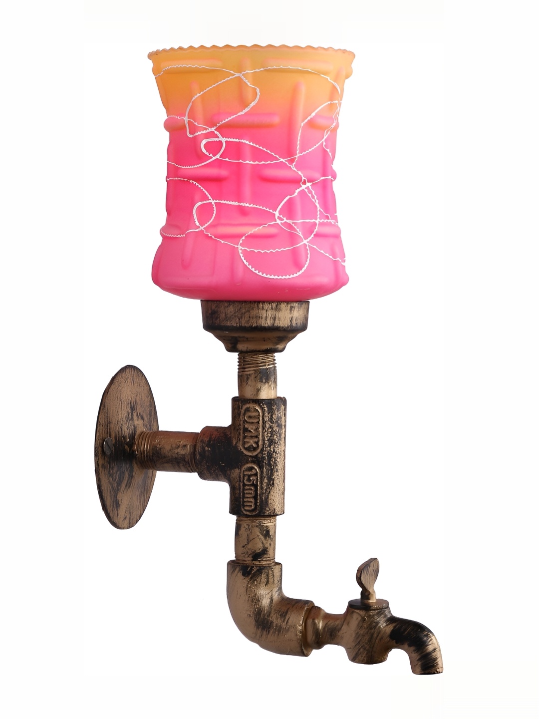 

1ST TIME Pink & Orange Colourblocked Glass Traditional Cylinder Shaped Wall Lamp