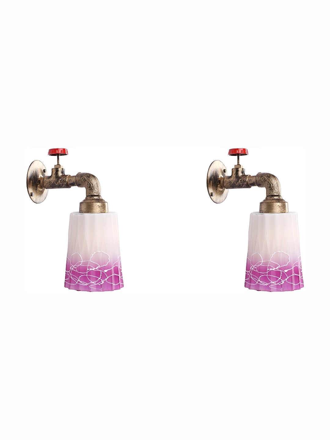 

1ST TIME Purple & White 2 Pcs Printed Glass Traditional Abstract Shaped Shaped Wall Lamp