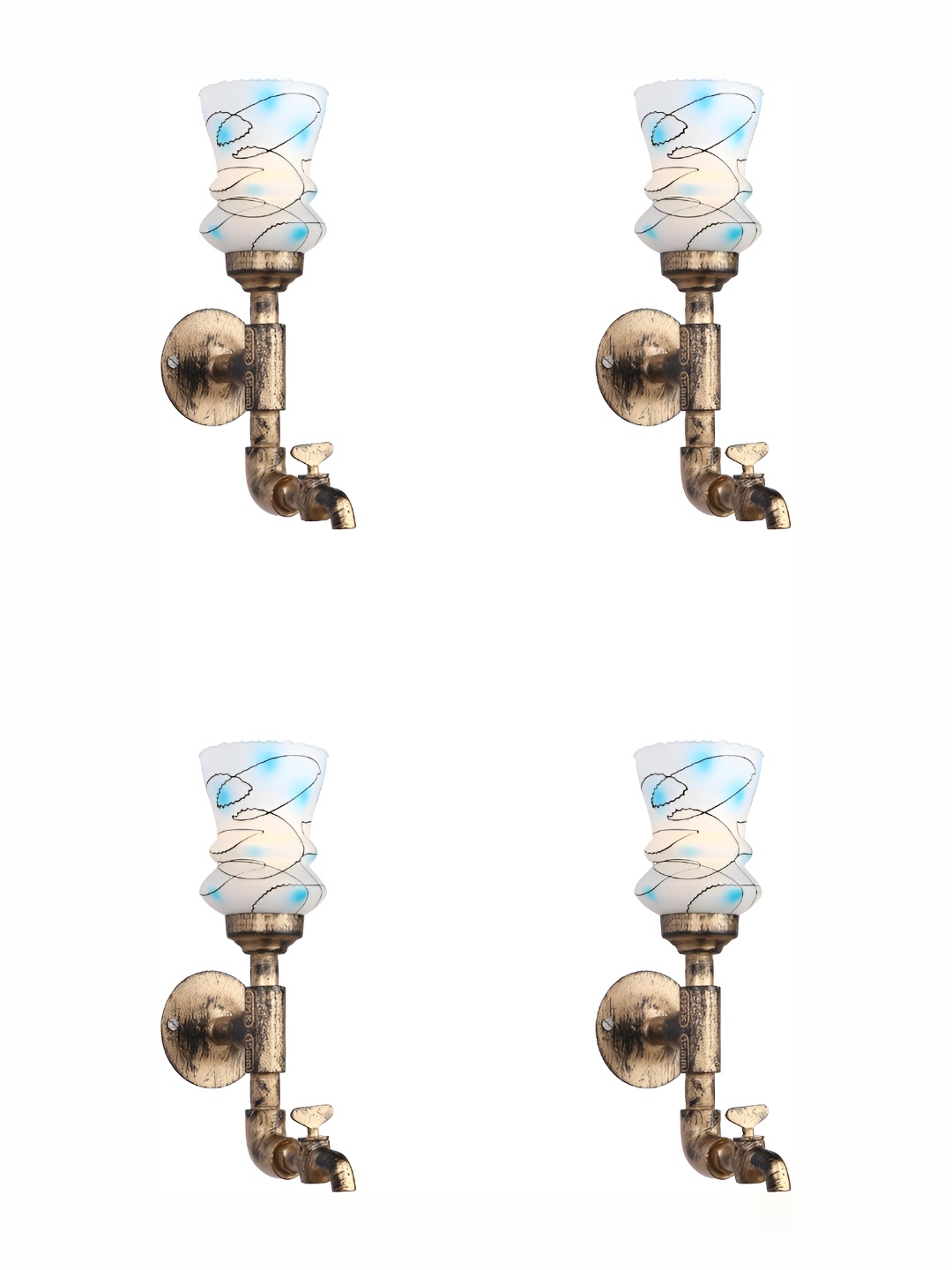 

1ST TIME White & Blue 4 Pcs Printed Glass Rectangle Shaped Wall Lamp