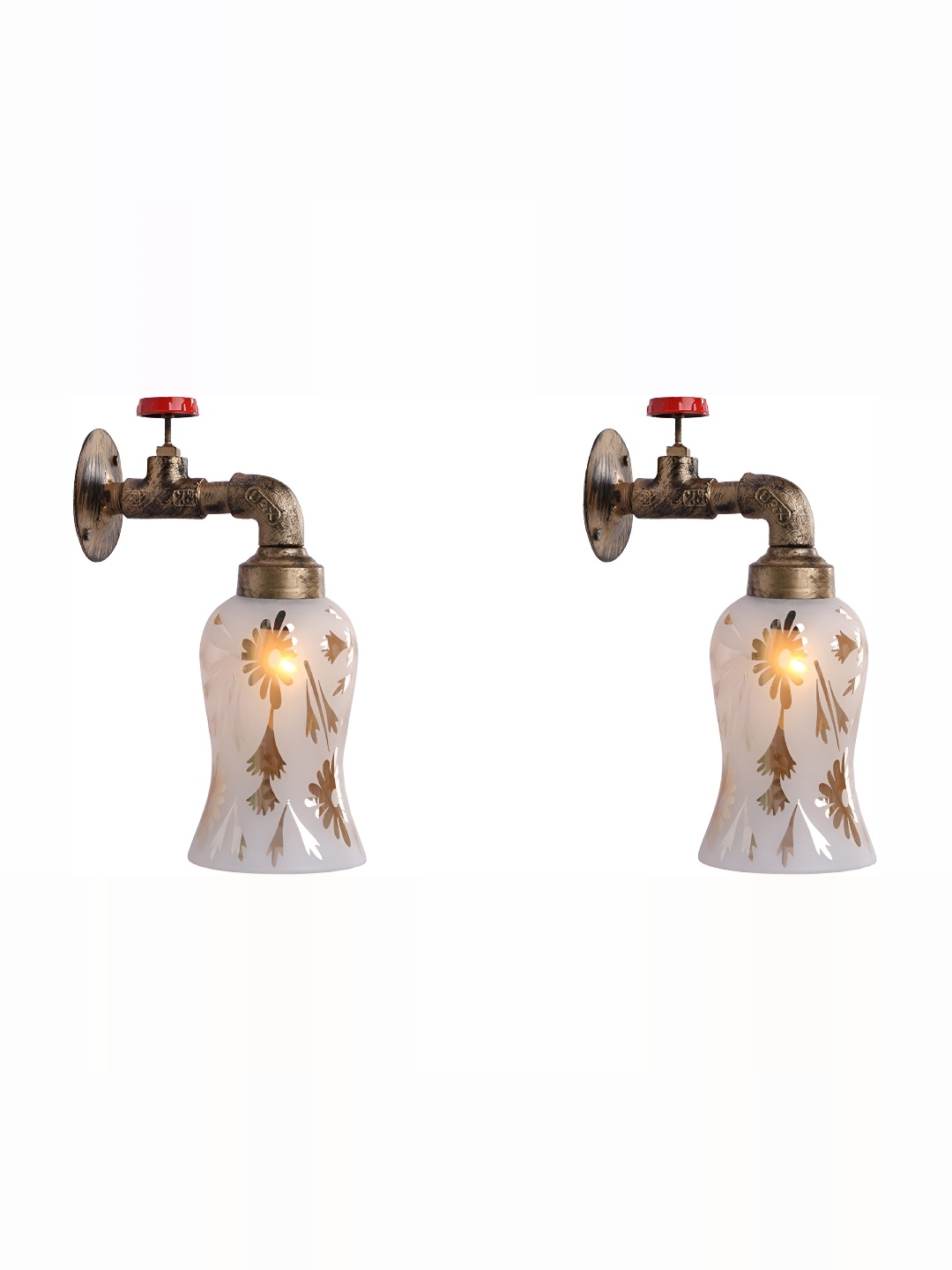 

1ST TIME White & Gold-Toned 2 Pcs Printed Glass Abstract Shaped Shaped Wall Lamp