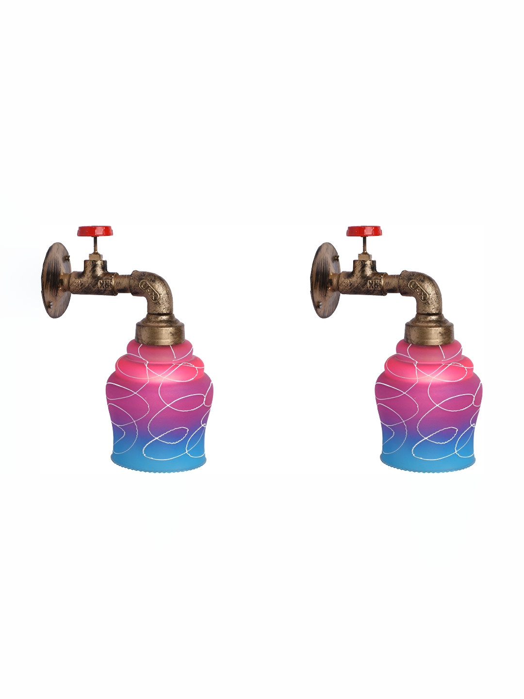 

1ST TIME Pink & Blue 2 Pcs Printed Bell Shaped Glass Wall Lamps