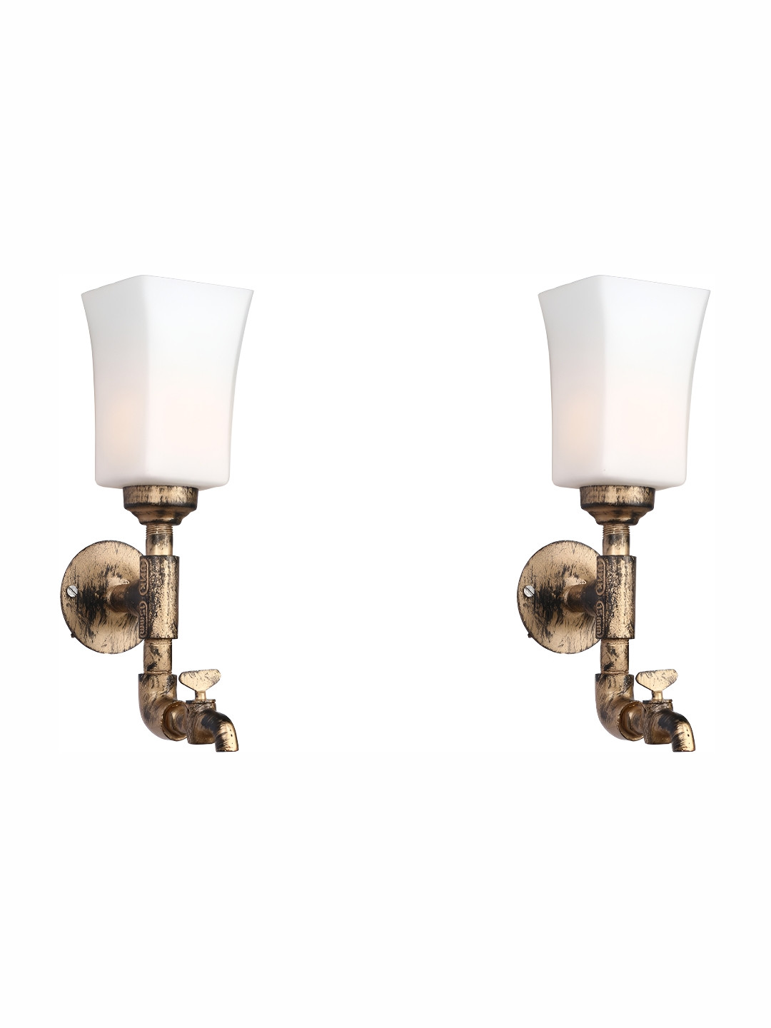 

1ST TIME White & Beige 2 Pieces Glass Frustum Shaped Wall Lamps
