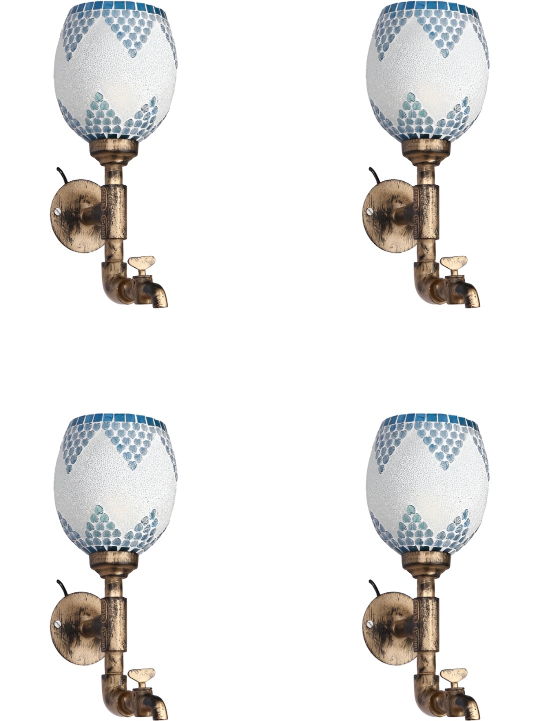 

1ST TIME White & Blue 4 Pcs Textured Glass Rectangle Shaped Wall Lamp