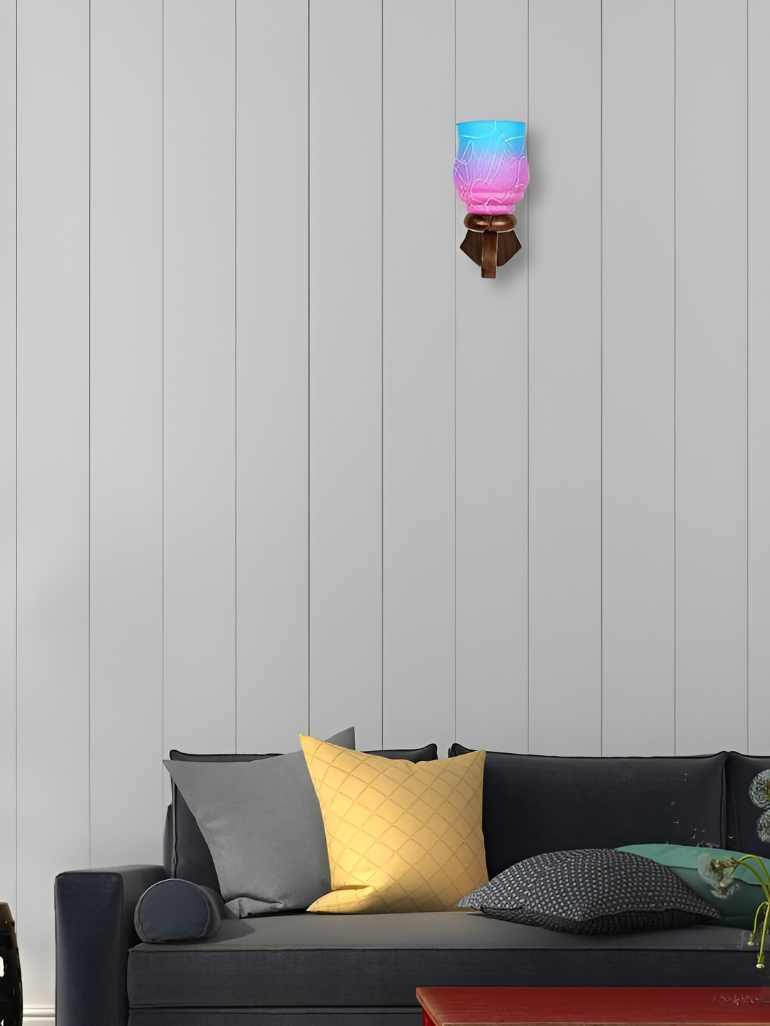 

1ST TIME Blue & Pink Printed Glass Contemporary Rectangle Shaped Wall Lamp