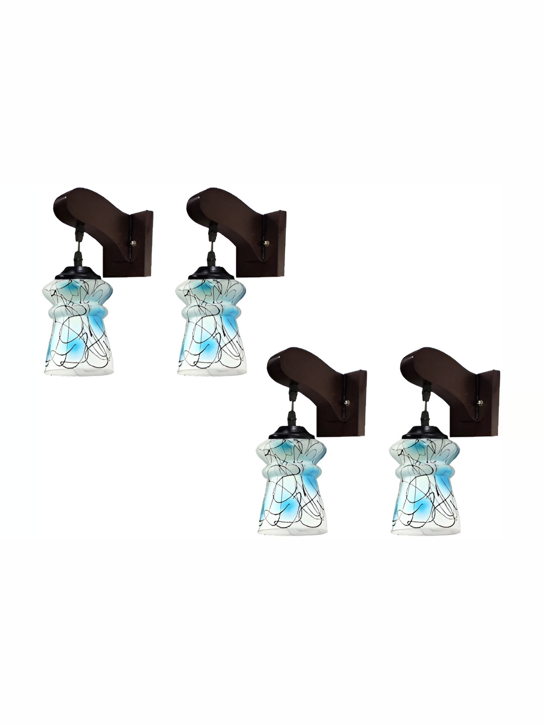 

1ST TIME White & Blue 4 Pieces Printed Glass Traditional Bell Shaped Wall Lamp