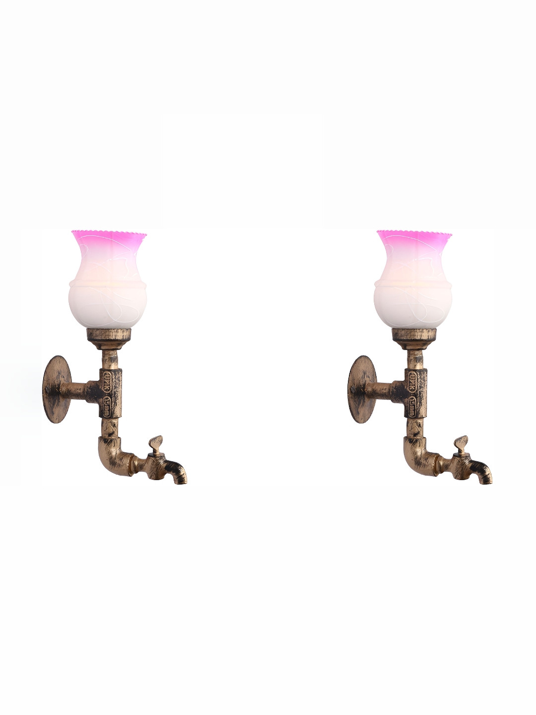 

1ST TIME White & Pink 2 Pieces Printed Glass Abstract Shaped Contemporary Wall Lamps