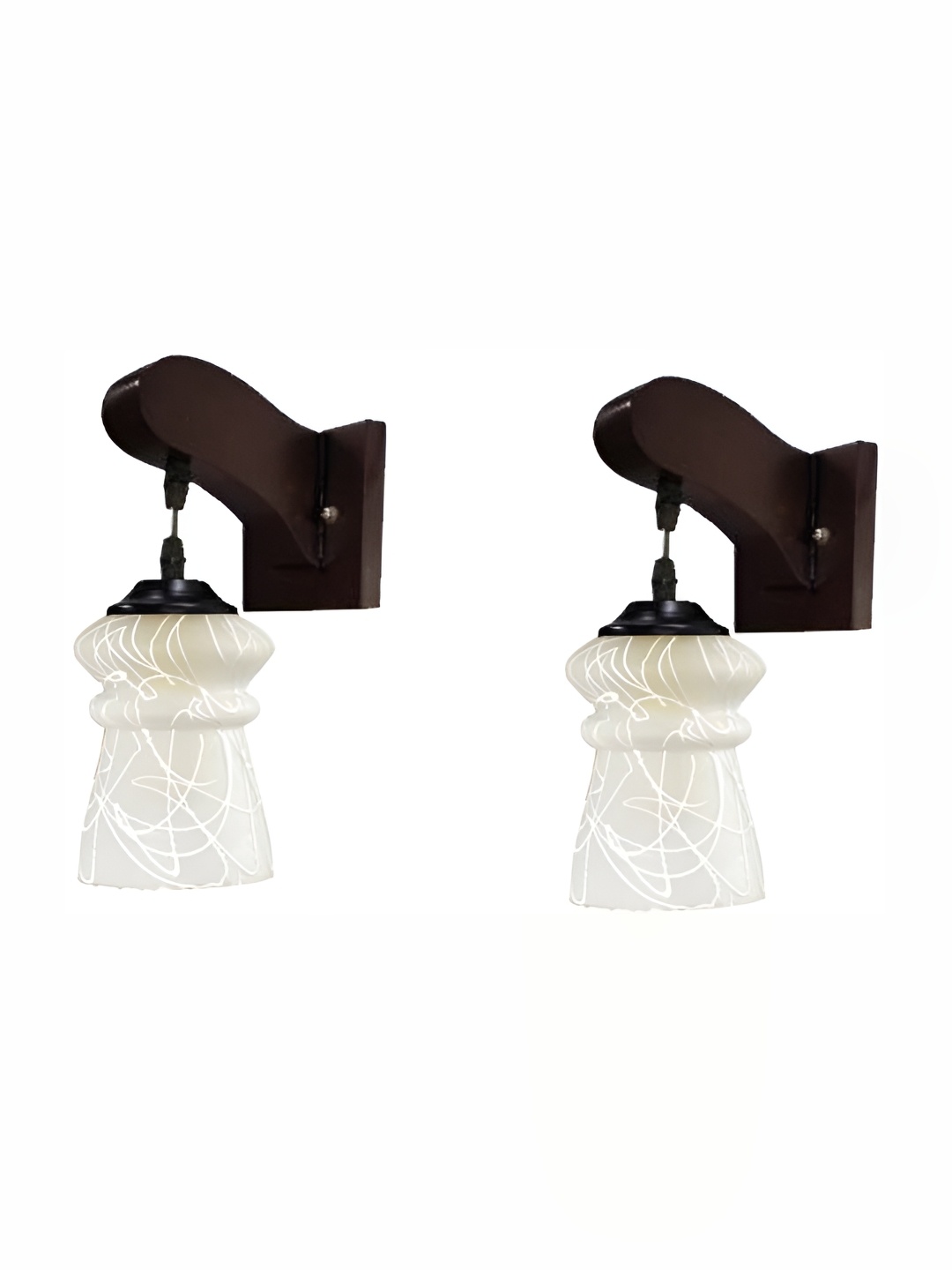 

1ST TIME White & Brown 2 Pieces Printed Glass Bell Shaped Wall Lamps