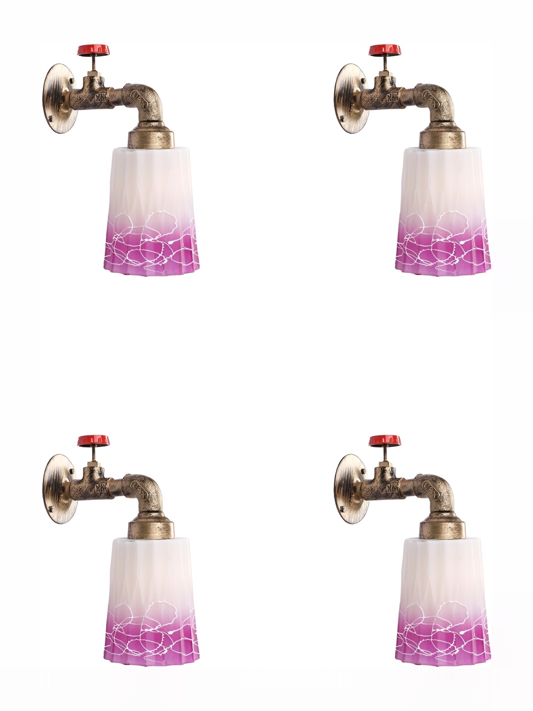 

1ST TIME Purple & White 4 Pieces Printed Glass Bell Shaped Contemporary Wall Lamps