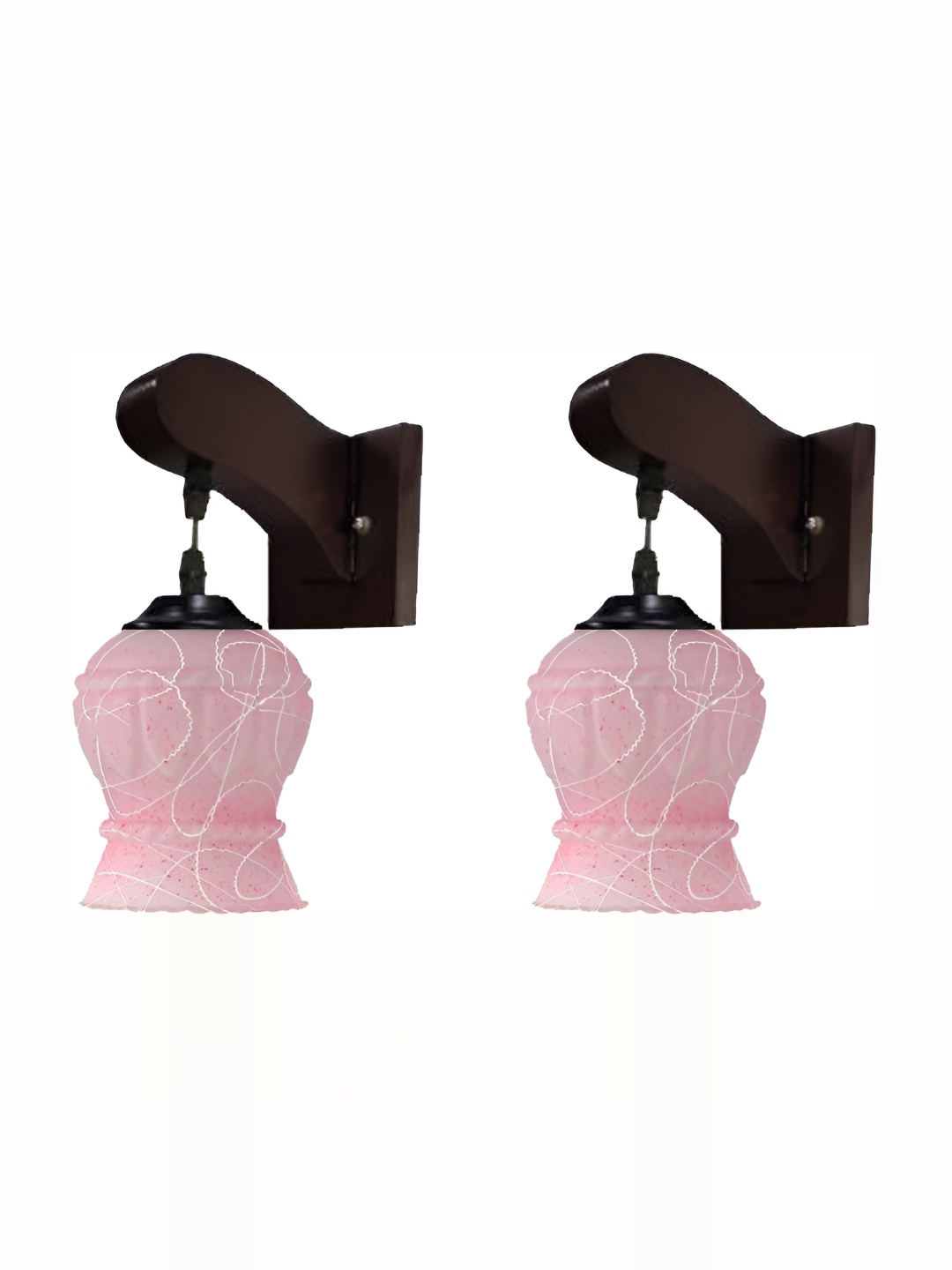 

1ST TIME White & Pink 2 Pcs Printed Glass Bell Shaped Wall Lamps