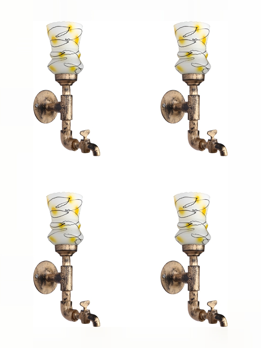 

1ST TIME White & Orange 4 Pieces Printed Glass Cylinder Shaped Wall Lamps