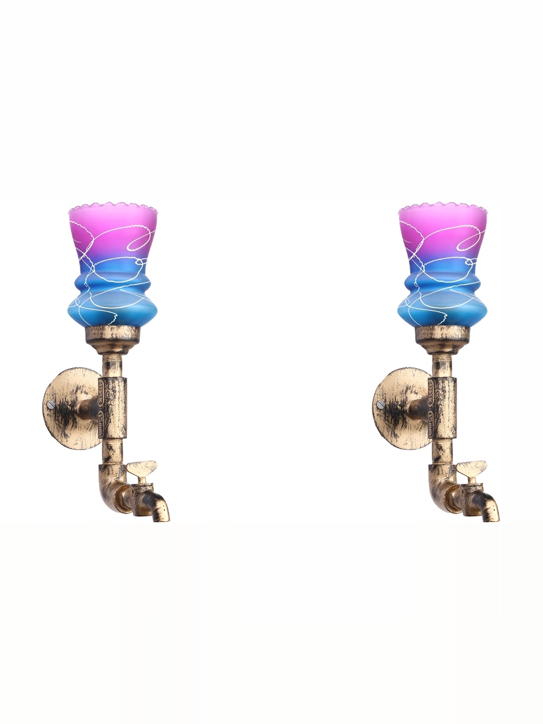 

1ST TIME Pink & Blue 2 Pieces Glass Frustum Shaped Wall Lamps