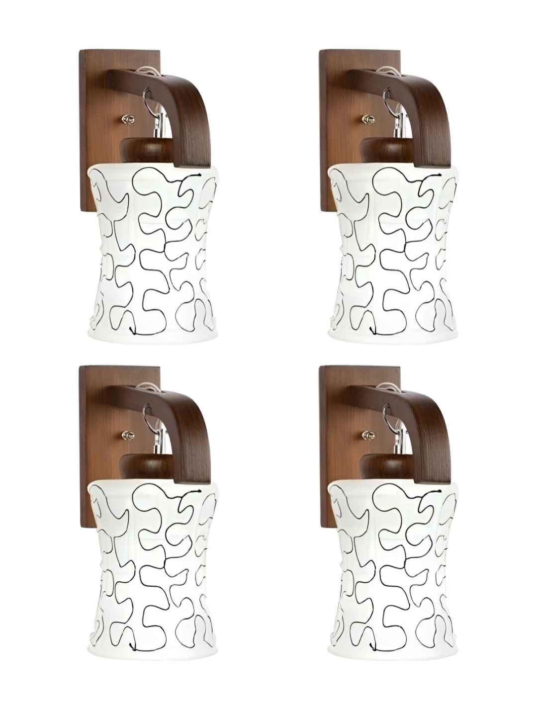 

1ST TIME White & Brown 4 Pcs Printed Glass Contemporary Rectangle Shaped Wall Lamp