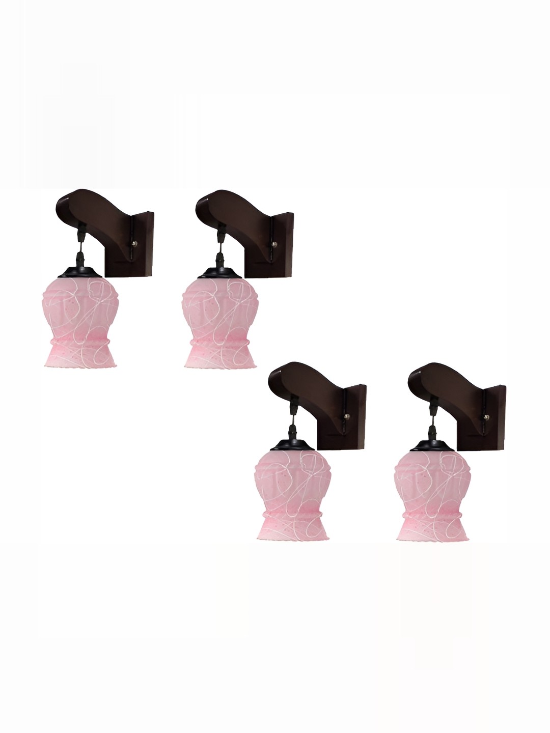 

1ST TIME Pink & Brown 4 Pcs Printed Glass Bell Shaped Wall Lamps