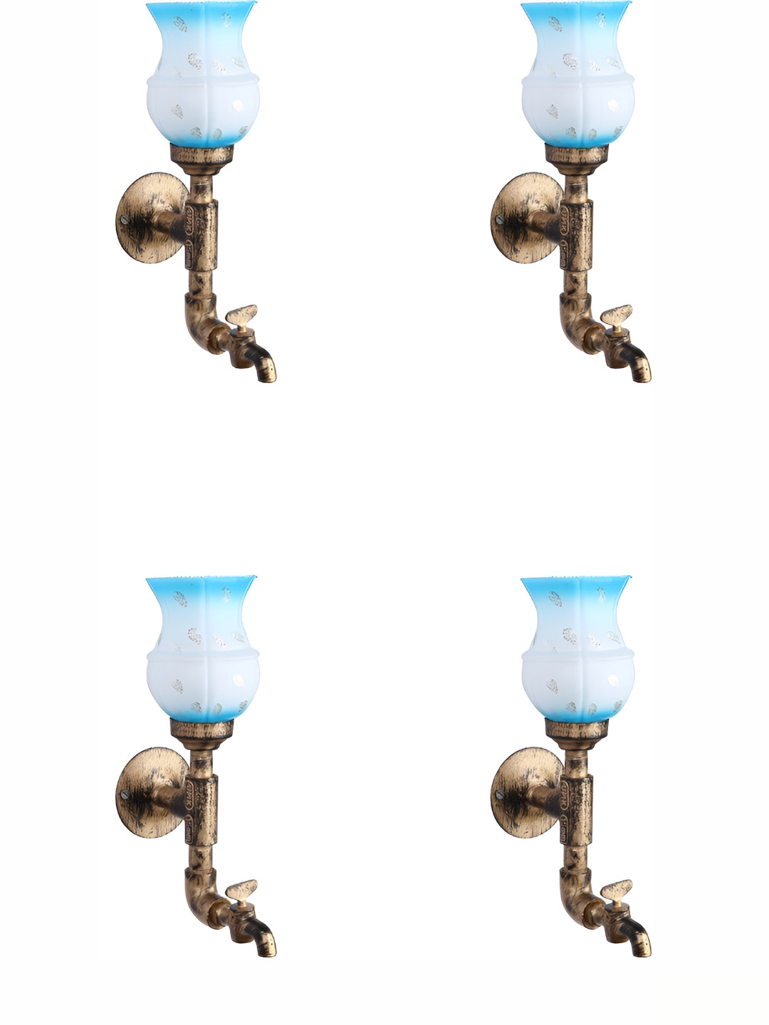 

1ST TIME Blue & Gold Toned 4 Pieces Printed Glass Frustum Shaped Wall Lamp