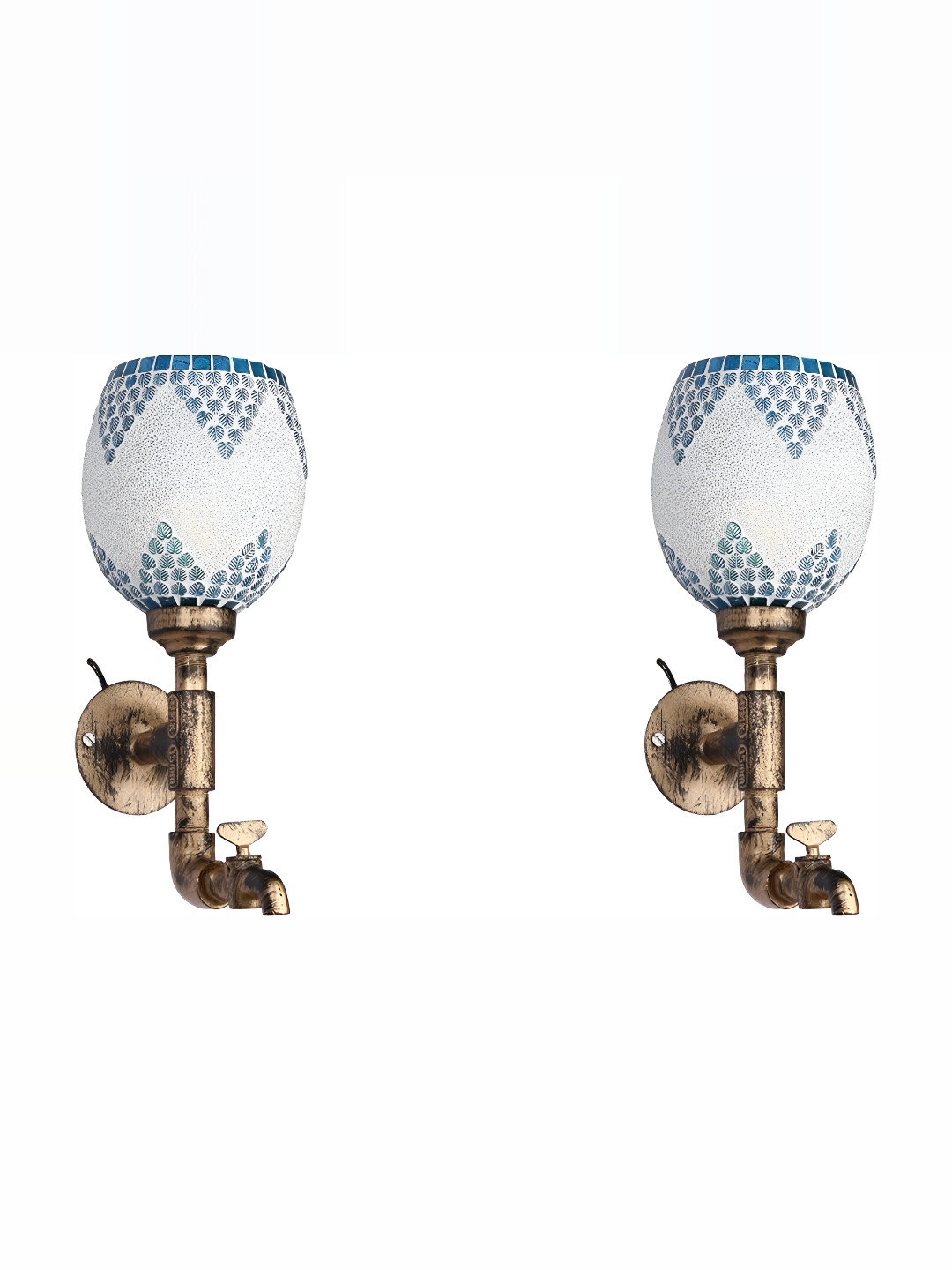 

1ST TIME White & Blue 2 Pcs Printed Glass Wall Lamp