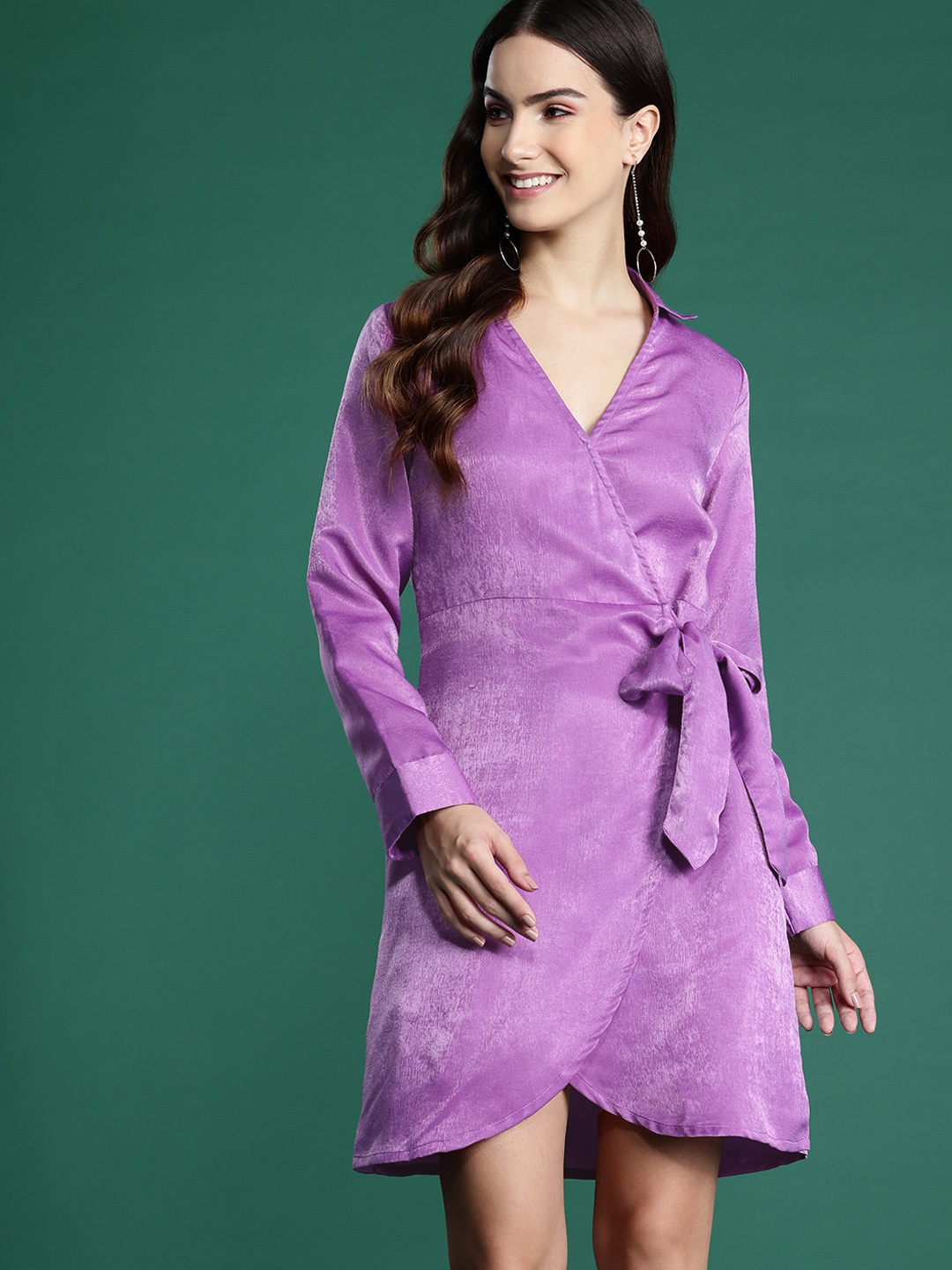 

DressBerry Satin Finish Mini Wrap Dress, Purple