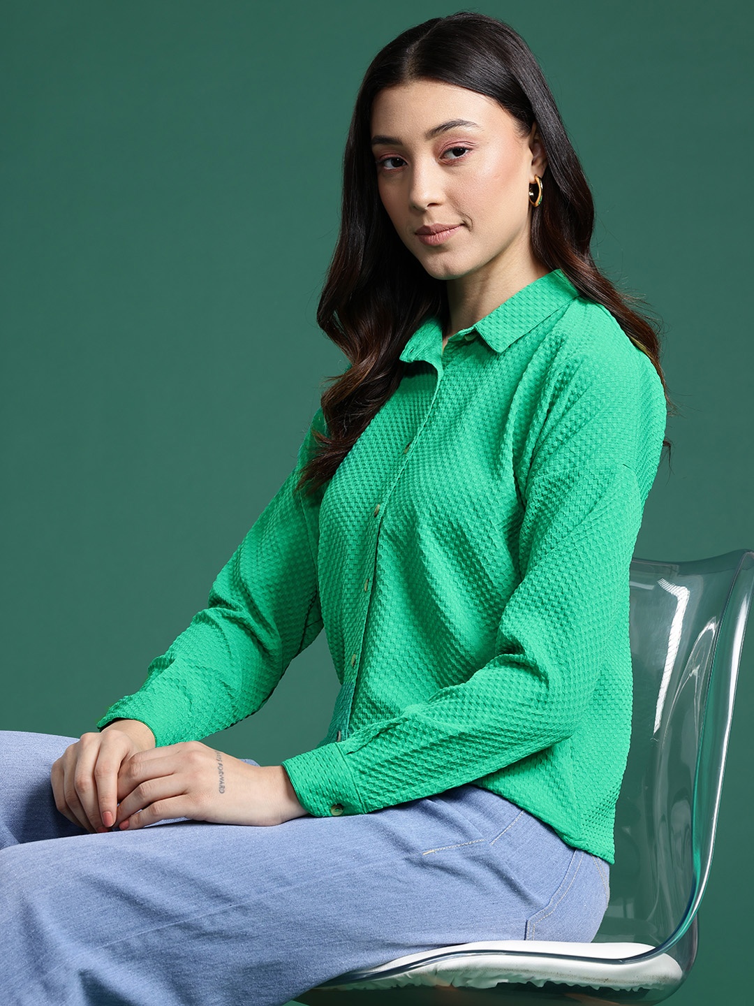 

DressBerry Textured Casual Shirt, Green