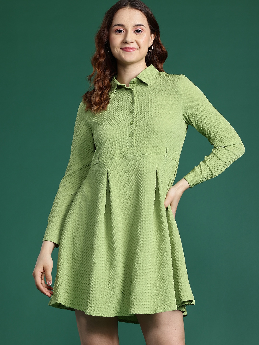 

DressBerry Self-Design Shirt Mini Dress, Green