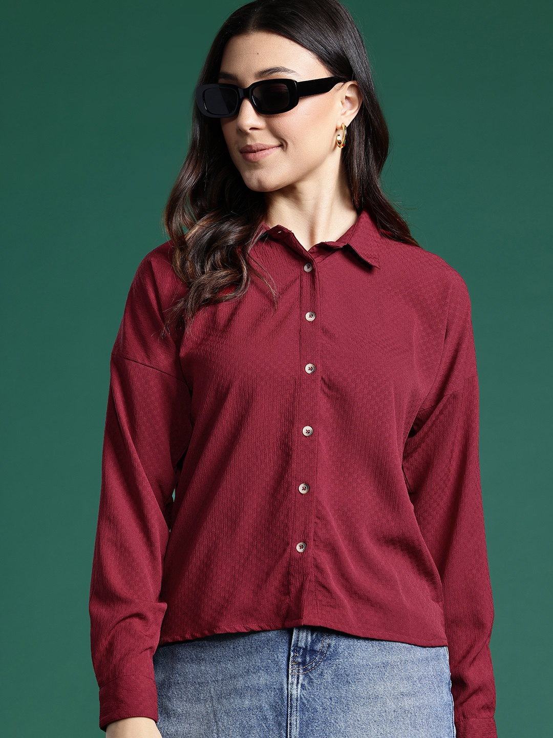 

DressBerry Textured Casual Shirt, Maroon