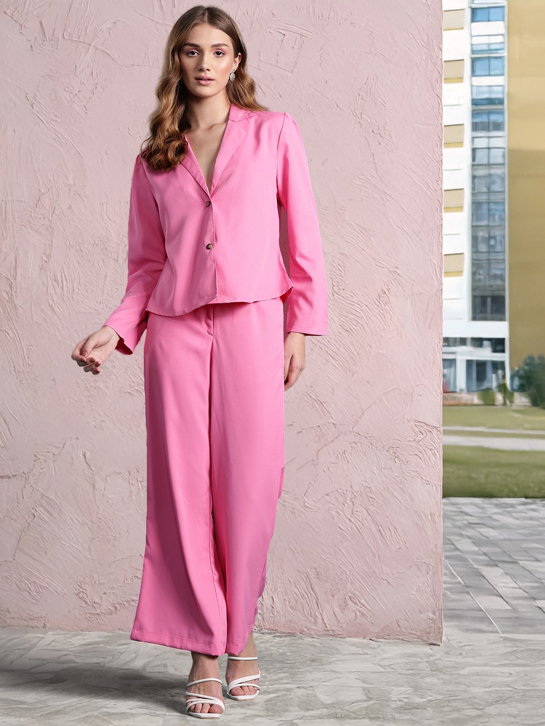 

DressBerry Lapel Collar Blazer-Style Co-ords, Pink