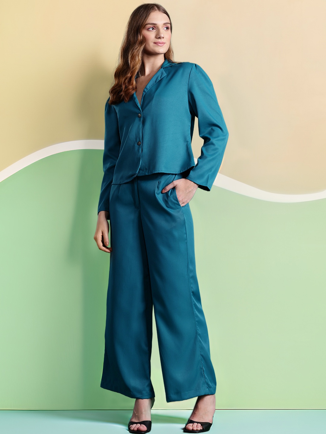 

DressBerry Lapel Collar Blazer-Style Co-ords, Teal