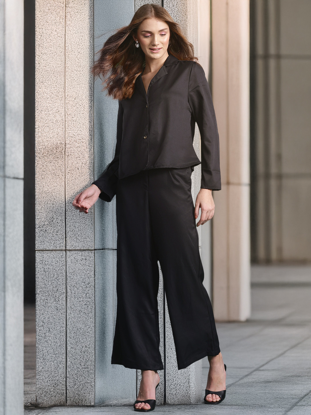 

DressBerry Lapel Collar Blazer-Style Co-ords, Black