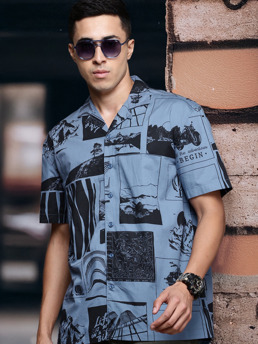 

The Roadster Lifestyle Co. Printed Casual Shirt, Blue