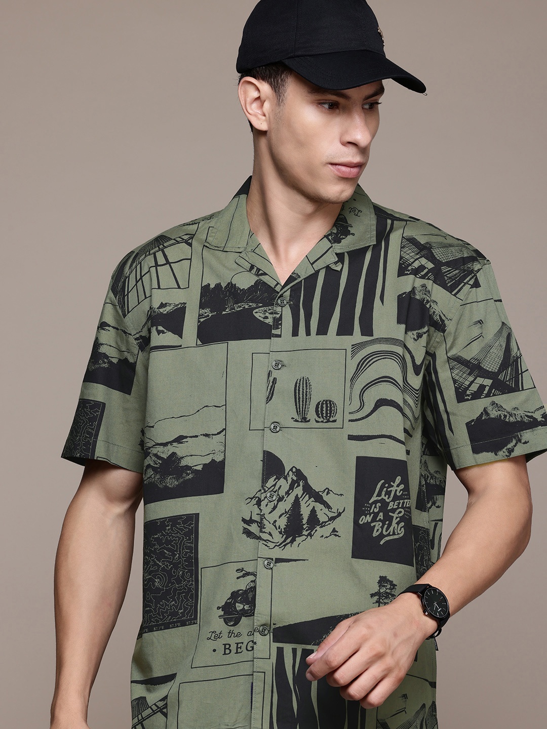 

The Roadster Lifestyle Co. Opaque Printed Casual Shirt, Green