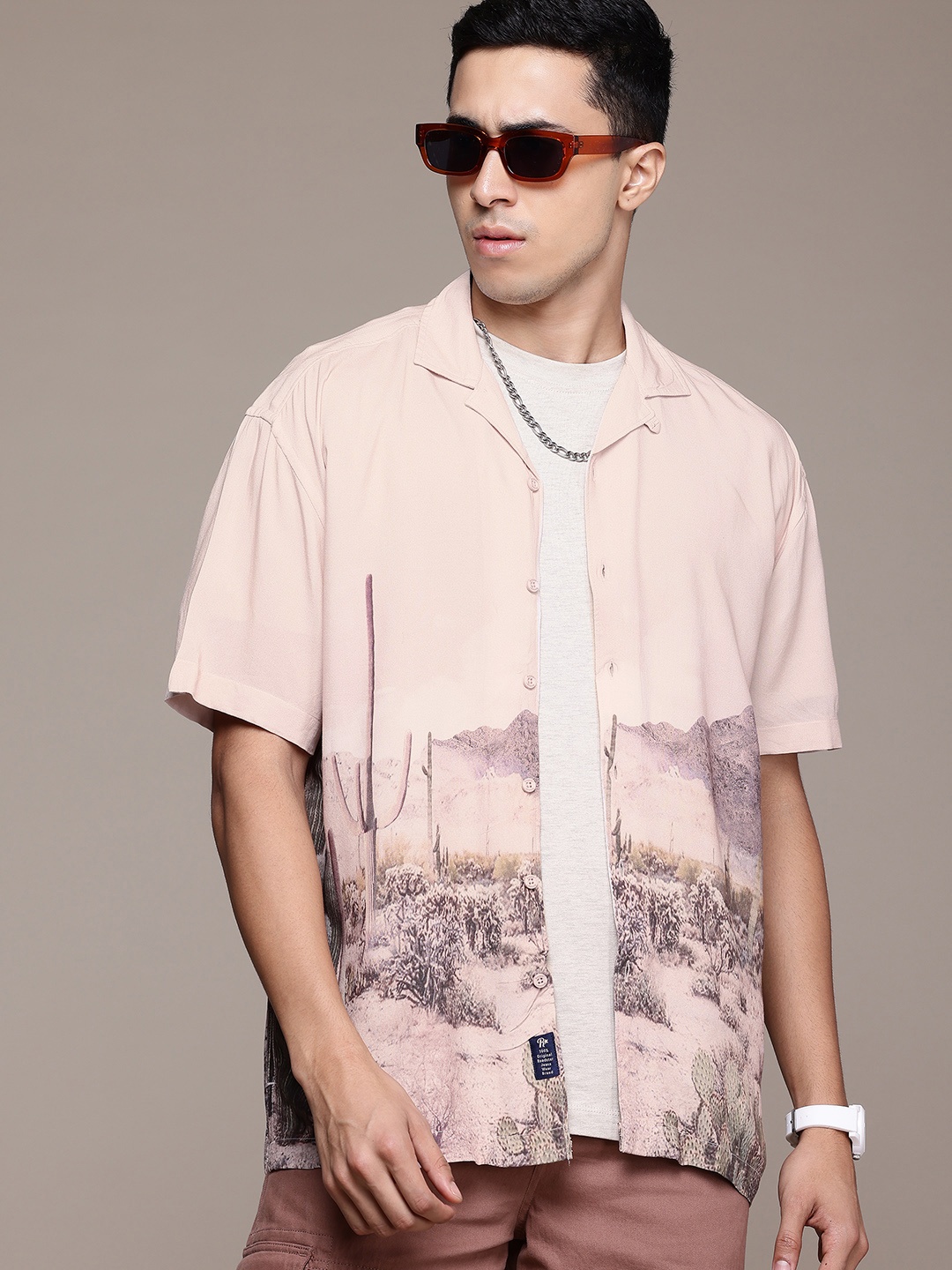 

The Roadster Lifestyle Co. Relaxed Fit Printed Shirt, Peach