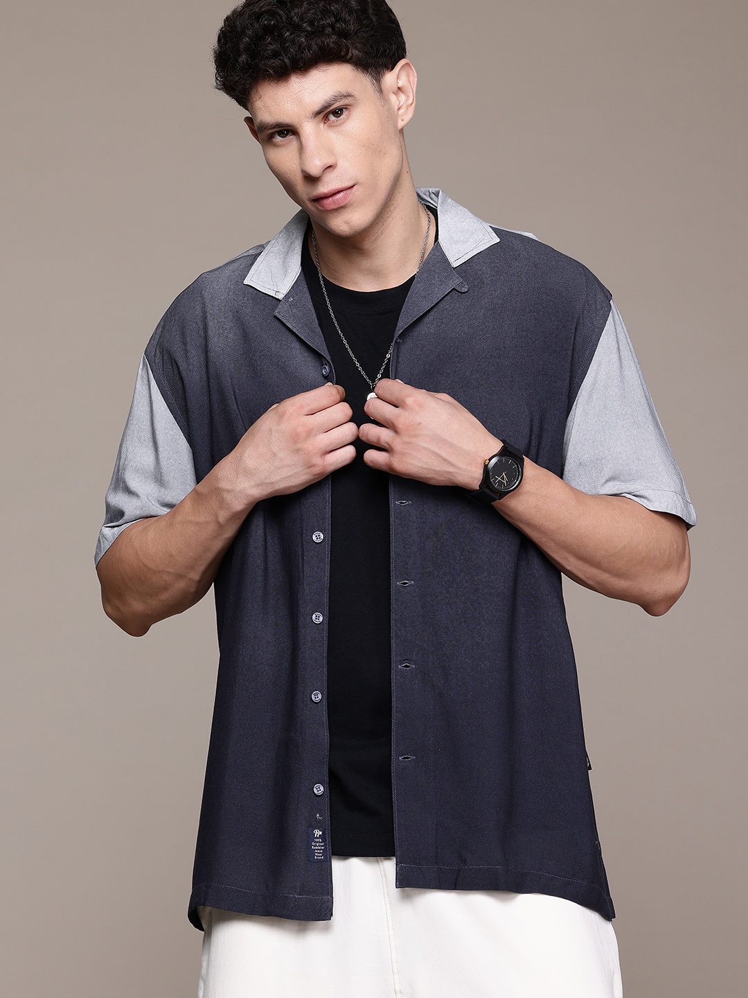 

The Roadster Lifestyle Co. Relaxed Fit Colourblocked Shirt, Blue