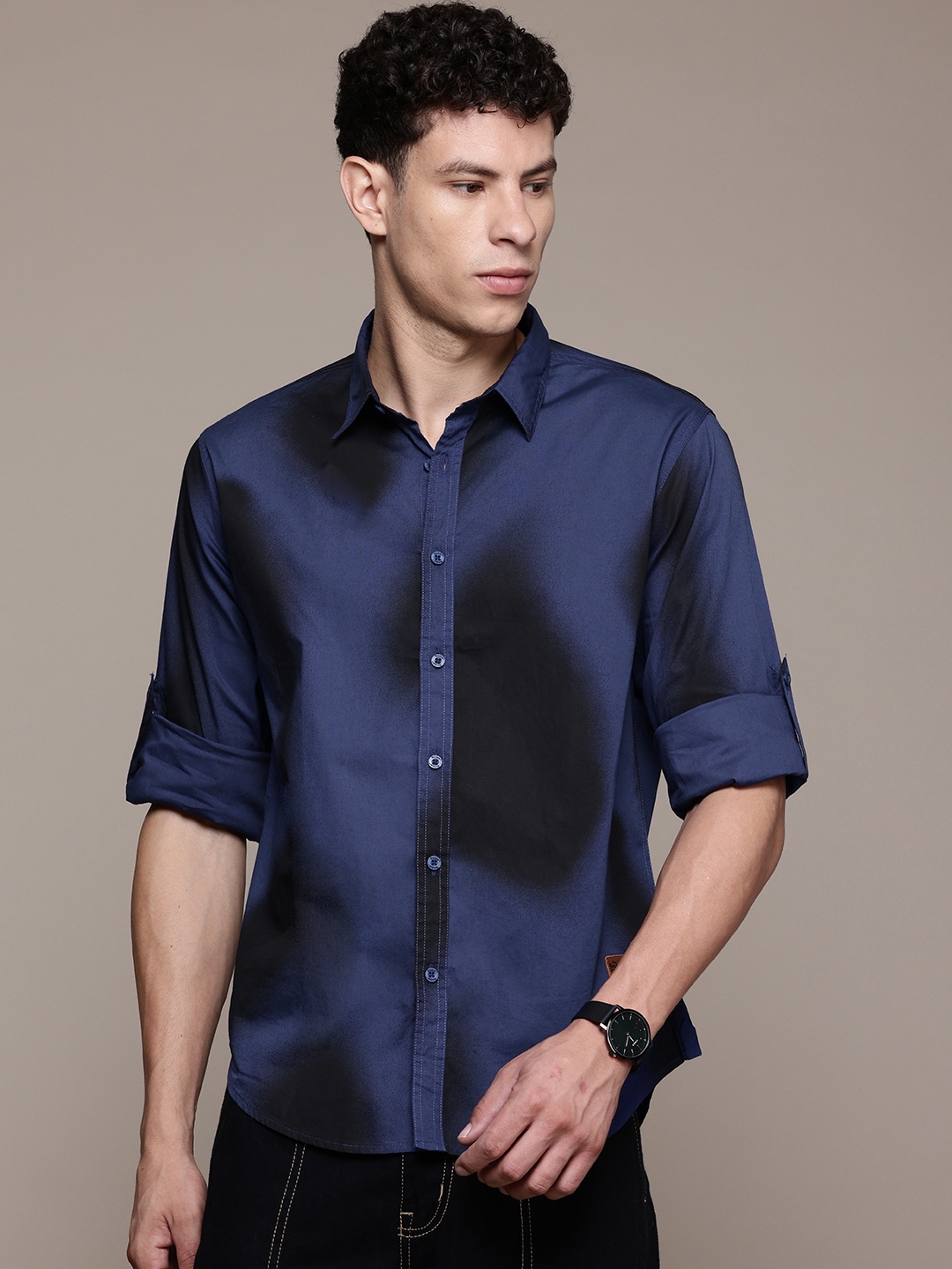 

The Roadster Lifestyle Co. Ombre Opaque Printed Casual Shirt, Blue