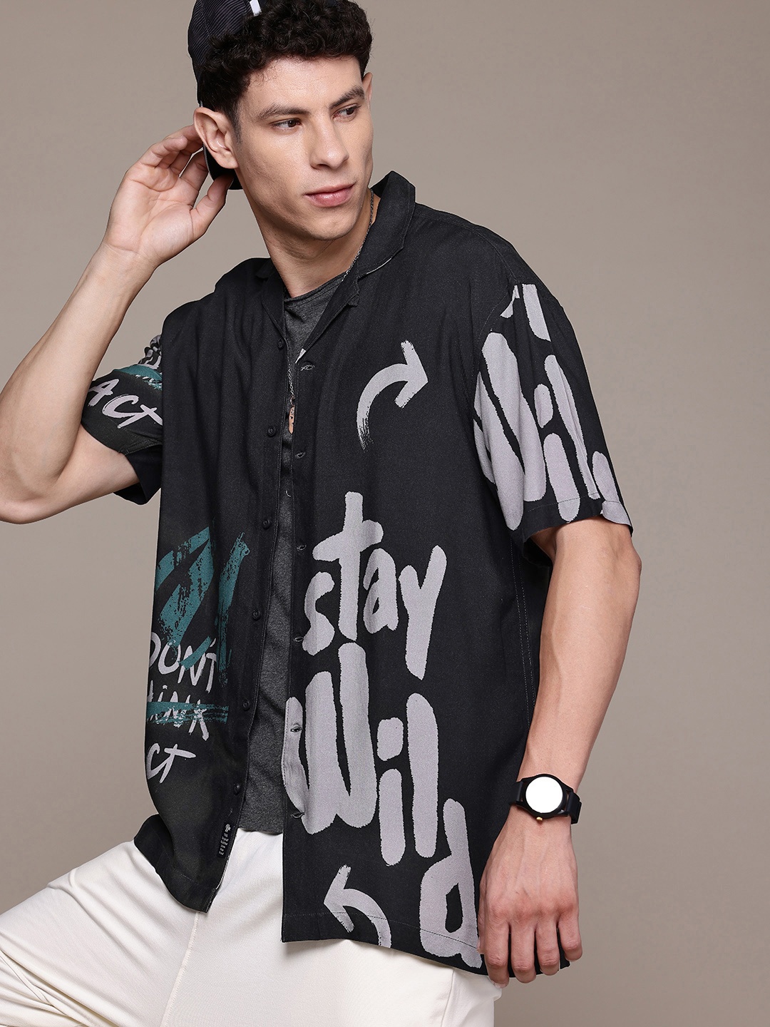 

The Roadster Lifestyle Co. Relaxed Fit Printed Shirt, Black