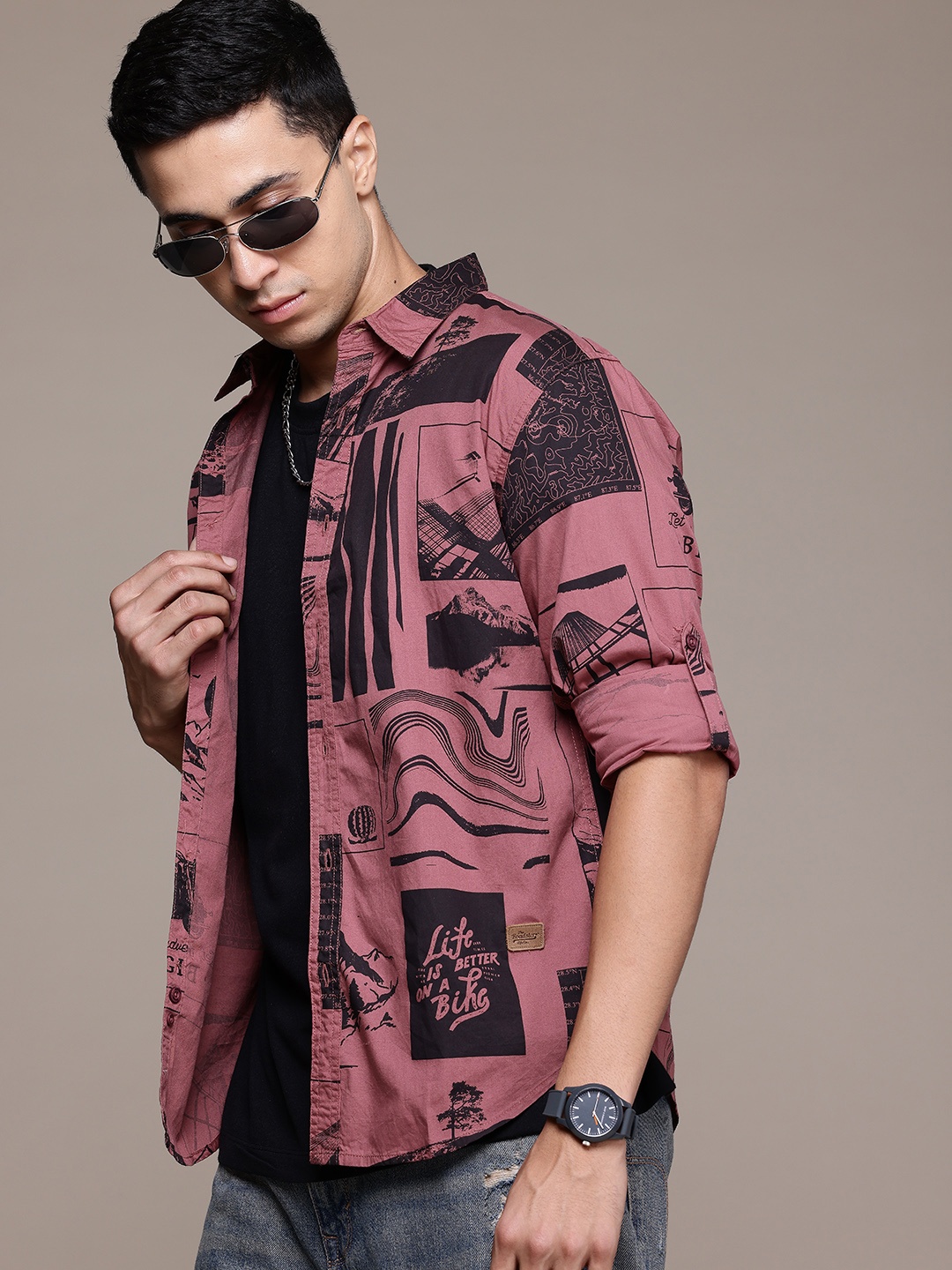 

The Roadster Lifestyle Co. Men Pure Cotton Printed Casual Shirt, Rose