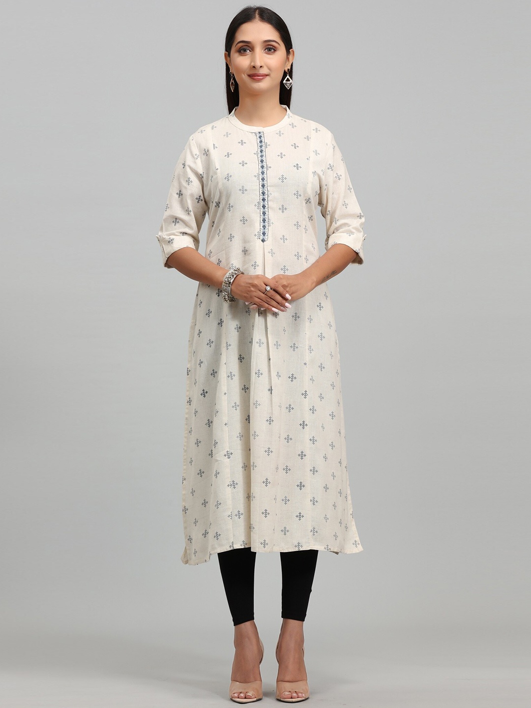 

COTTON CULTURE Geometric Printed Cotton Straight Kurta, Cream