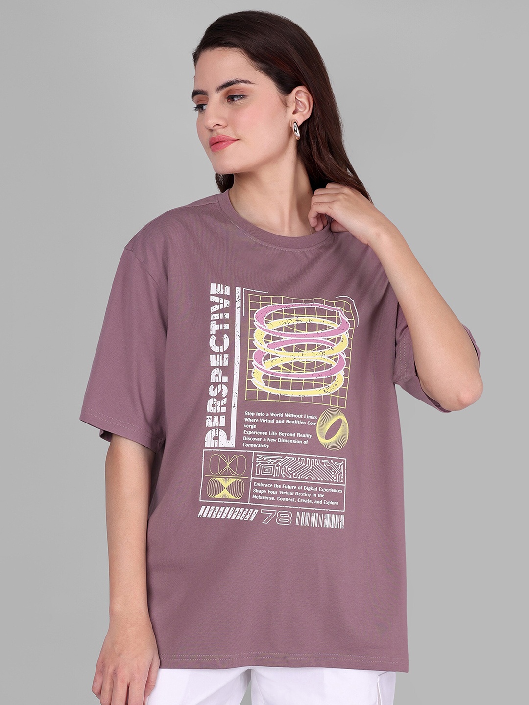 

The Roadster Lifestyle Co Typography Printed Drop-Shoulder Sleeves Cotton Boxy-Fit T-shirt, Mauve