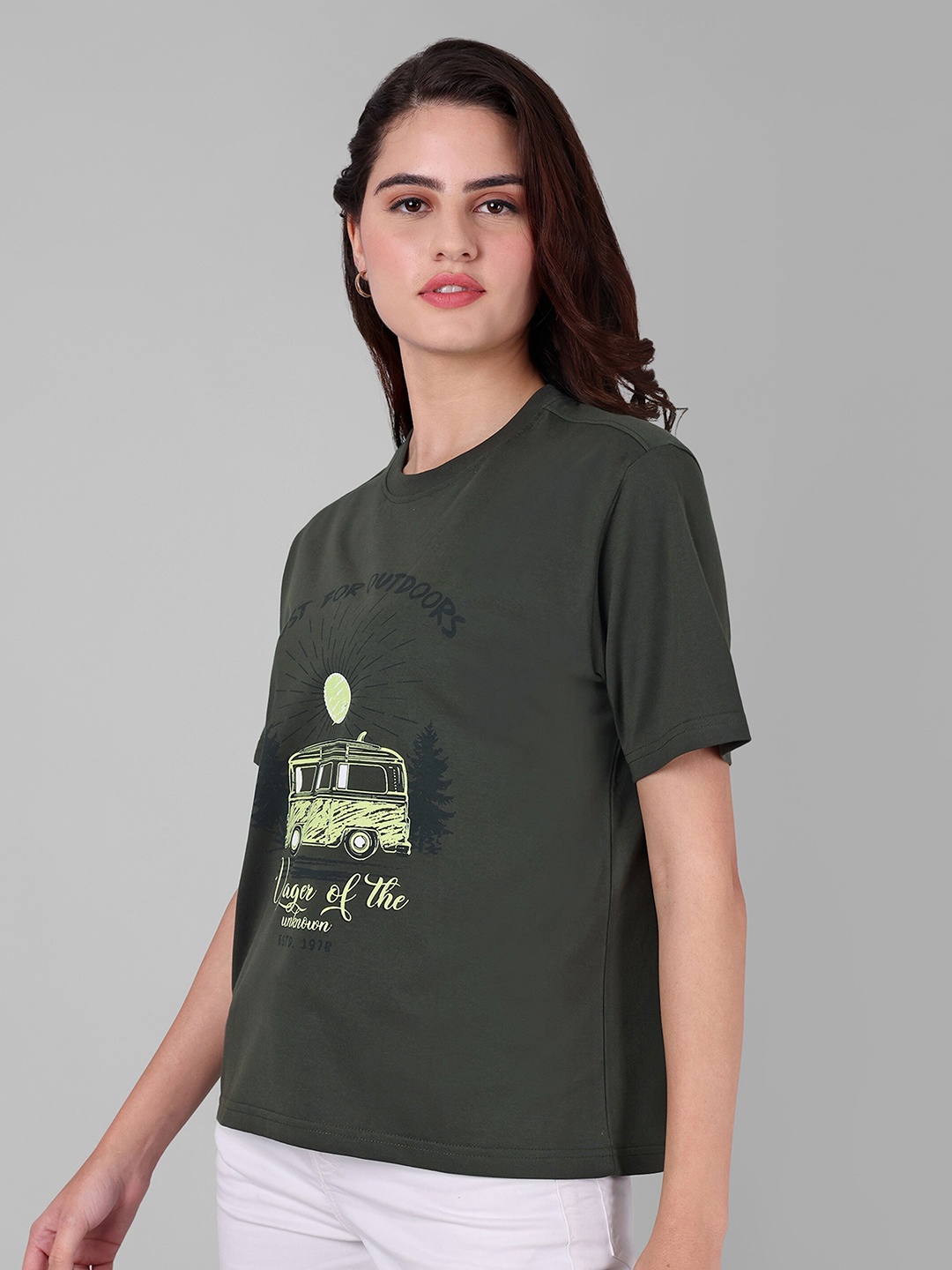 

The Roadster Lifestyle Co Graphic Printed Cotton Boxy-Fit Tshirt, Green