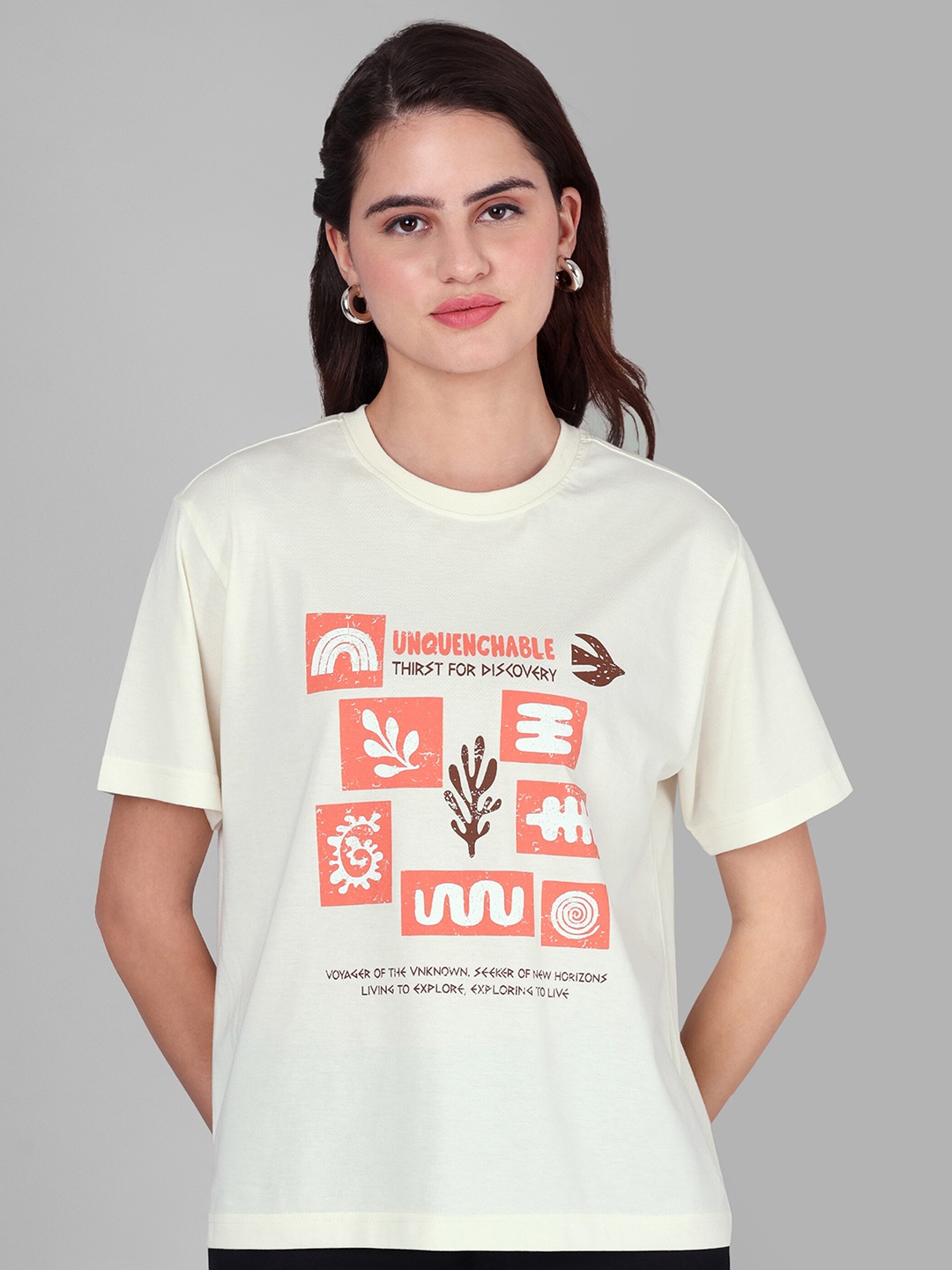 

The Roadster Lifestyle Co Graphic Printed Boxy-Fit Tshirt, Cream