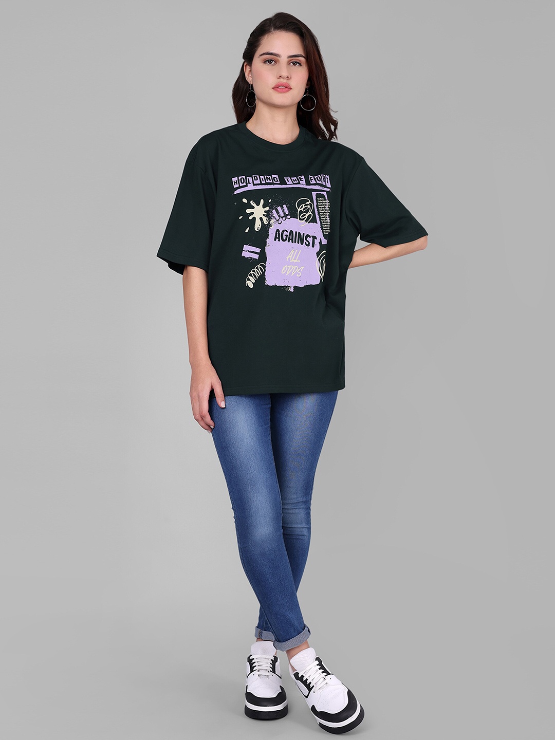 

The Roadster Life Co. Green Graphic Printed Drop-Shoulder Sleeves Oversized T-shirt