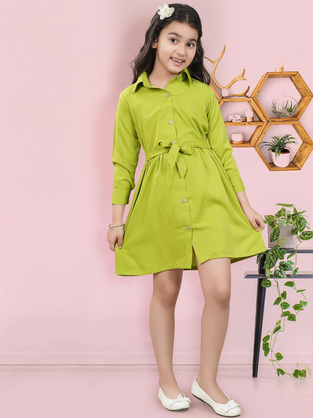 

BAESD Girls Shirt Collar Shirt Style Dress, Green