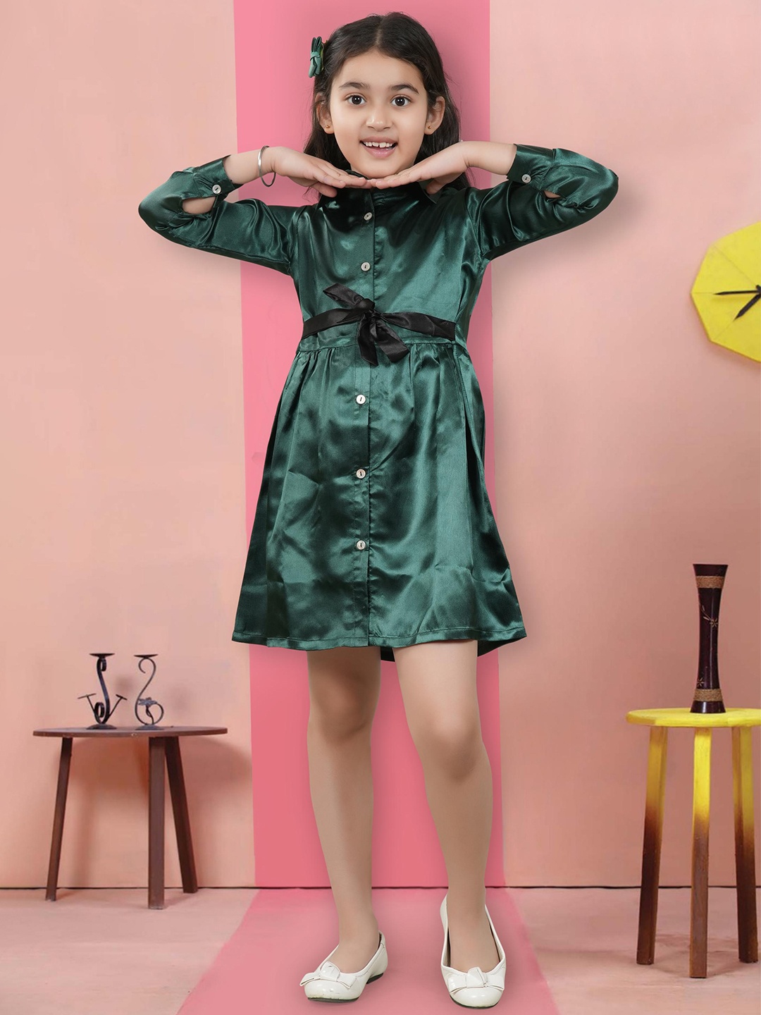 

BAESD Girls Satin Shirt Dress, Green